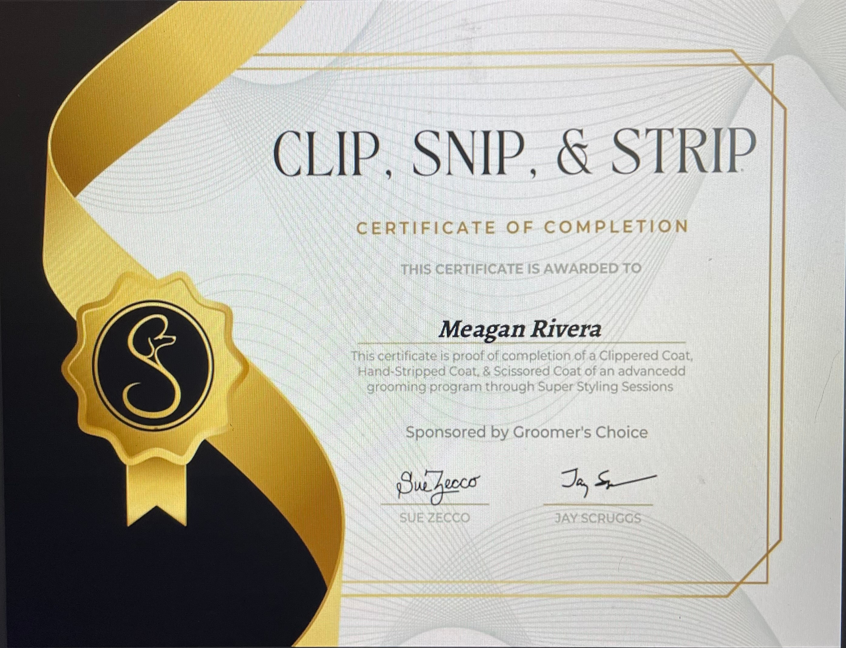 Clip Snip & Strip certificate — Meagan Rivera