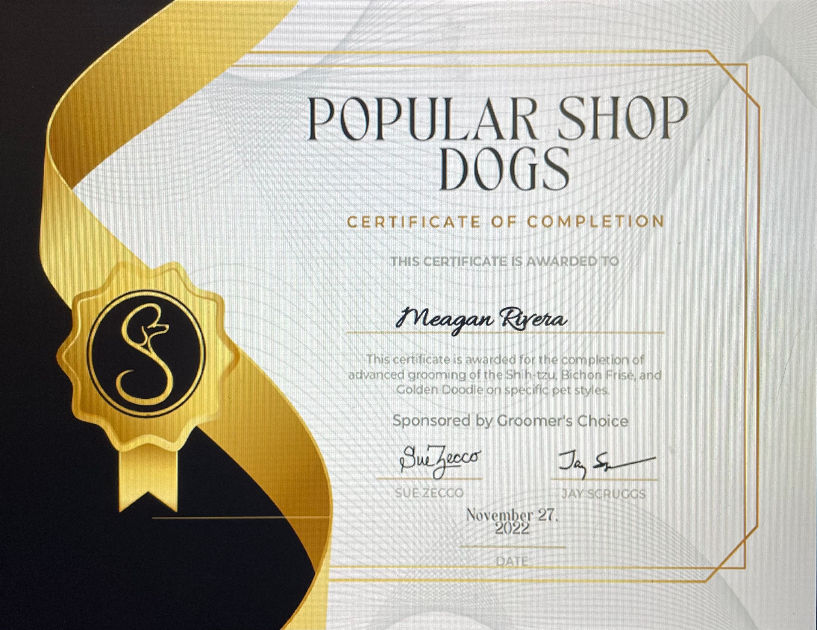Popular Shop Dogs certificate — Meagan Rivera