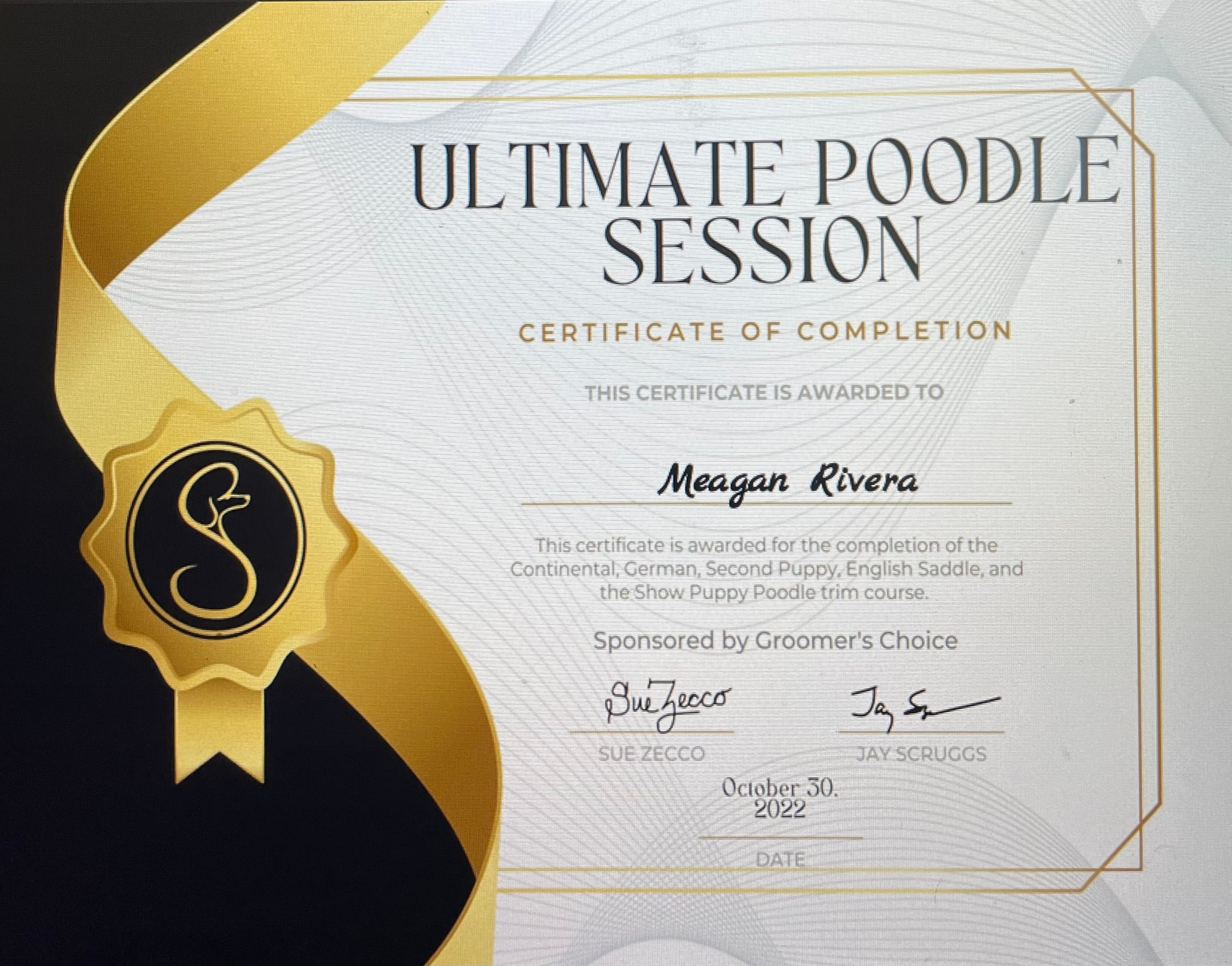 Ultimate Poodle Session certificate — Meagan Rivera